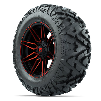 GTW Stealth Red/Machined 14 in Wheels with 25x10-14 Barrage Mud Tires – Full Set