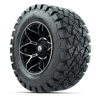 GTW® Stellar Black/Machined 12 in Wheels with 22X10-12 Timberwolf All-Terrain Tires – Full Set