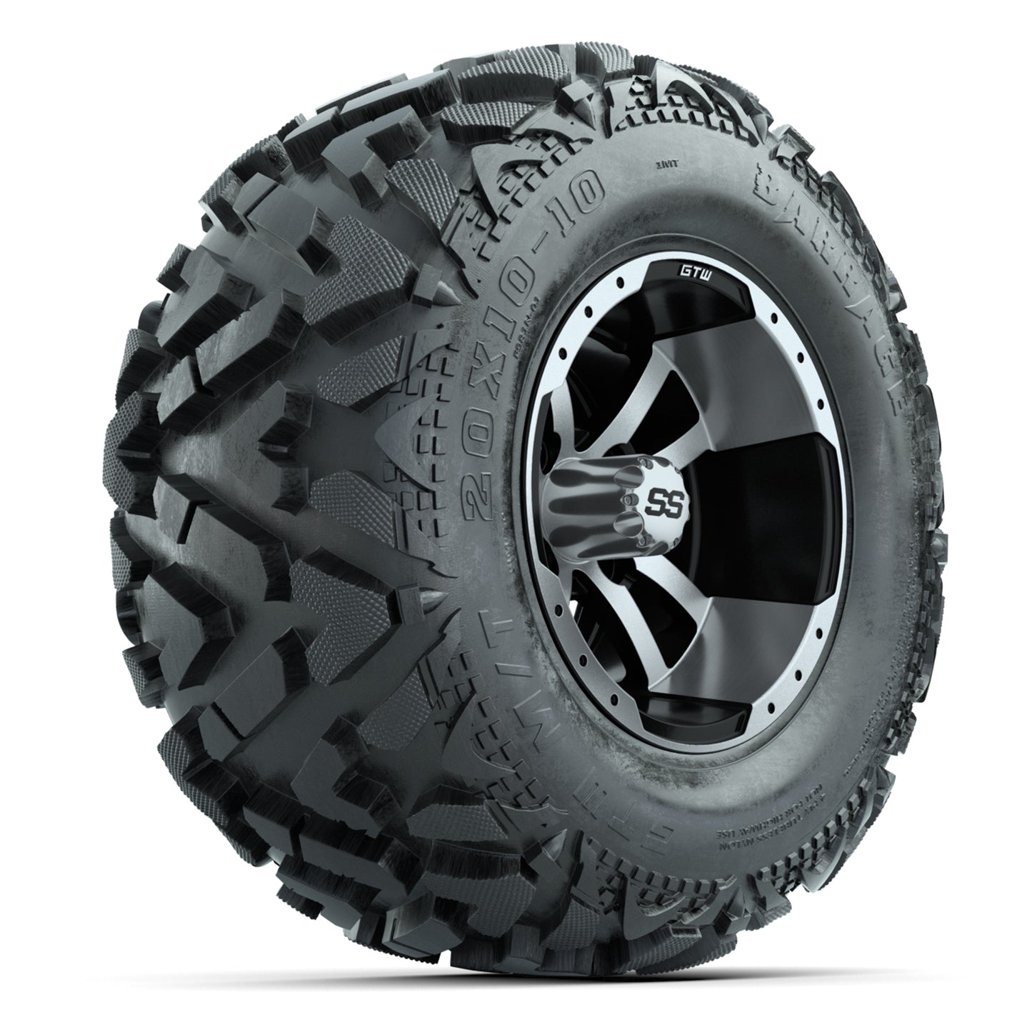 GTW Storm Trooper Black/Machined 10 in Wheels with 20x10-10 Barrage Mud Tires – Full Set