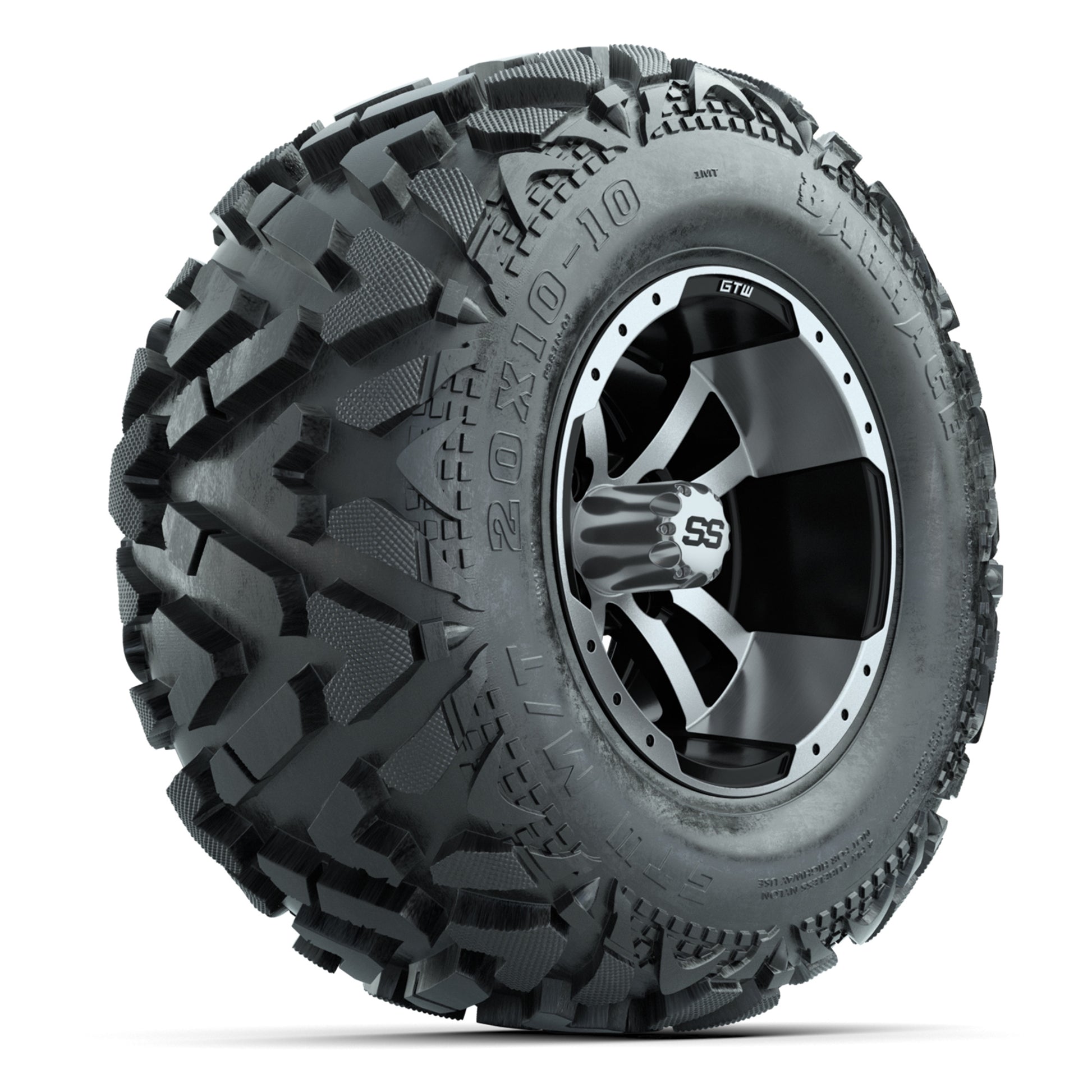 GTW Storm Trooper Black/Machined 10 in Wheels with 20x10-10 Barrage Mud Tires – Full Set