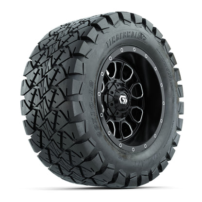 GTW® Volt Black/Machined 12 in Wheels with 22X10-12 Timberwolf All-Terrain Tires – Full Set