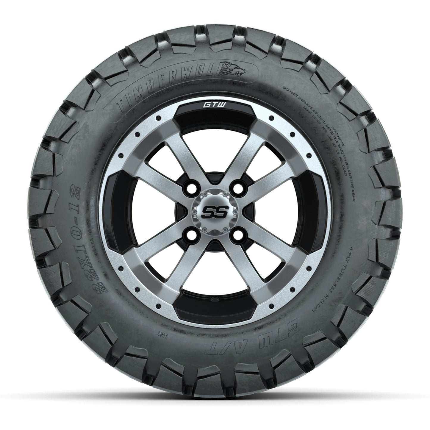 GTW Storm Trooper Black and Machined Wheels with 22in Timberwolf Mud Tires - 12 Inch