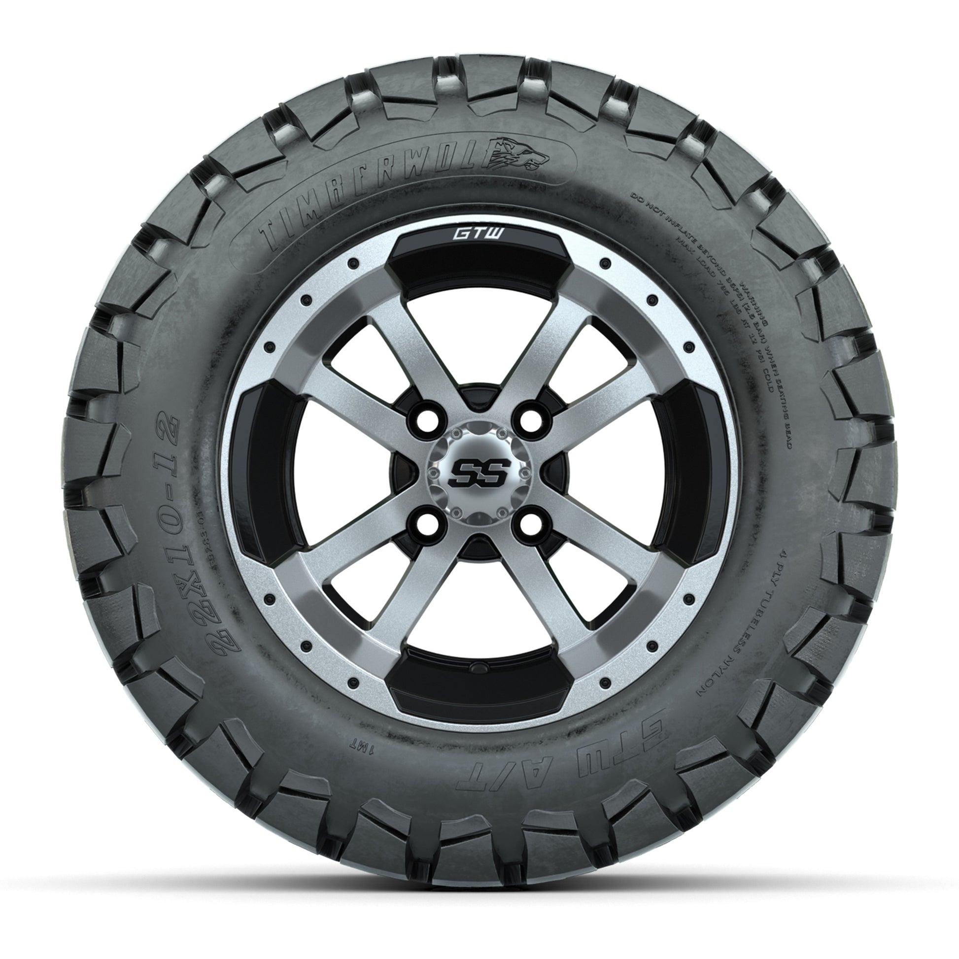 GTW Storm Trooper Black and Machined Wheels with 22in Timberwolf Mud Tires - 12 Inch