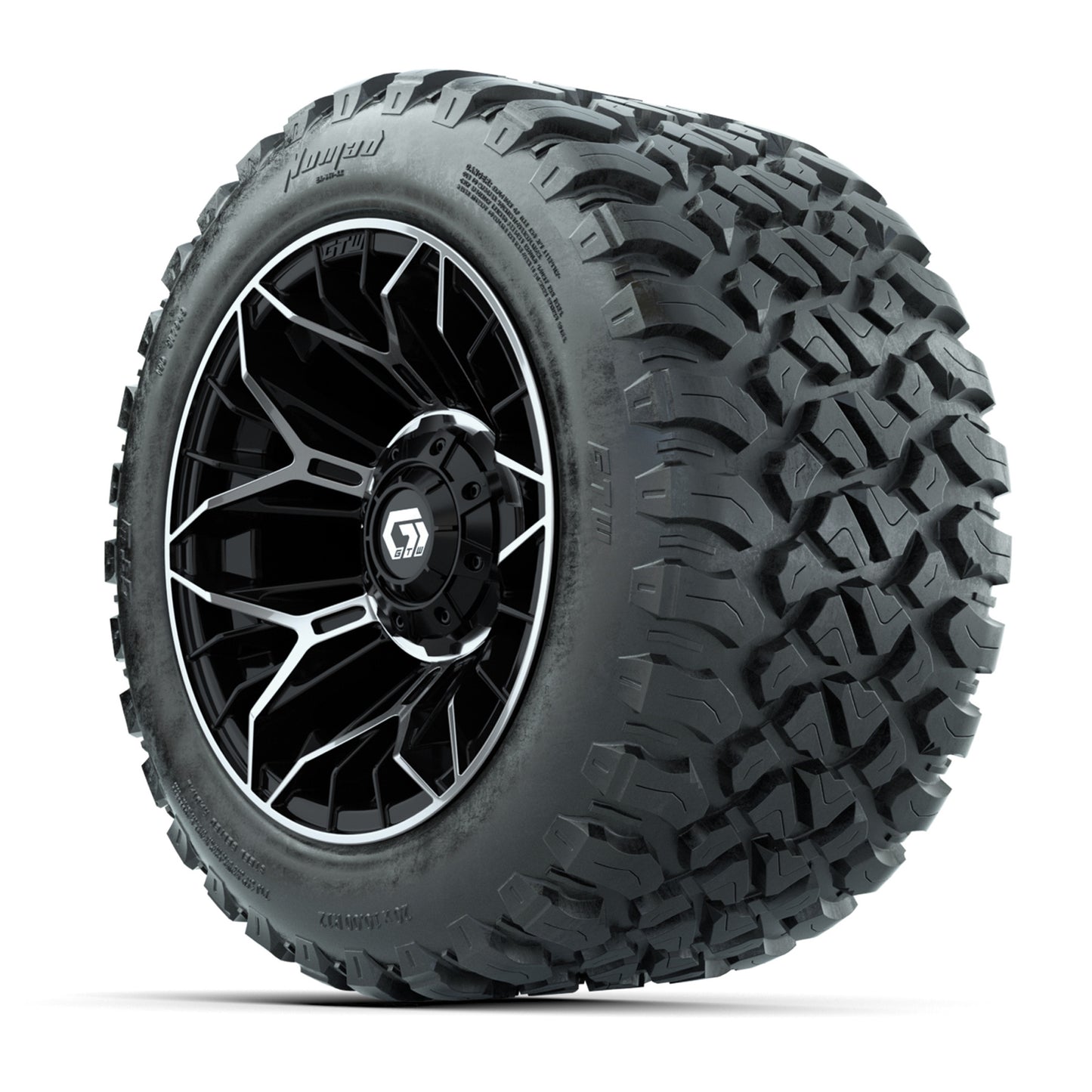 GTW® Stellar Black/Machined 12 in Wheels with 20X10-12 Nomad Steel Belt Radial All-Terrain Tires - Full Set