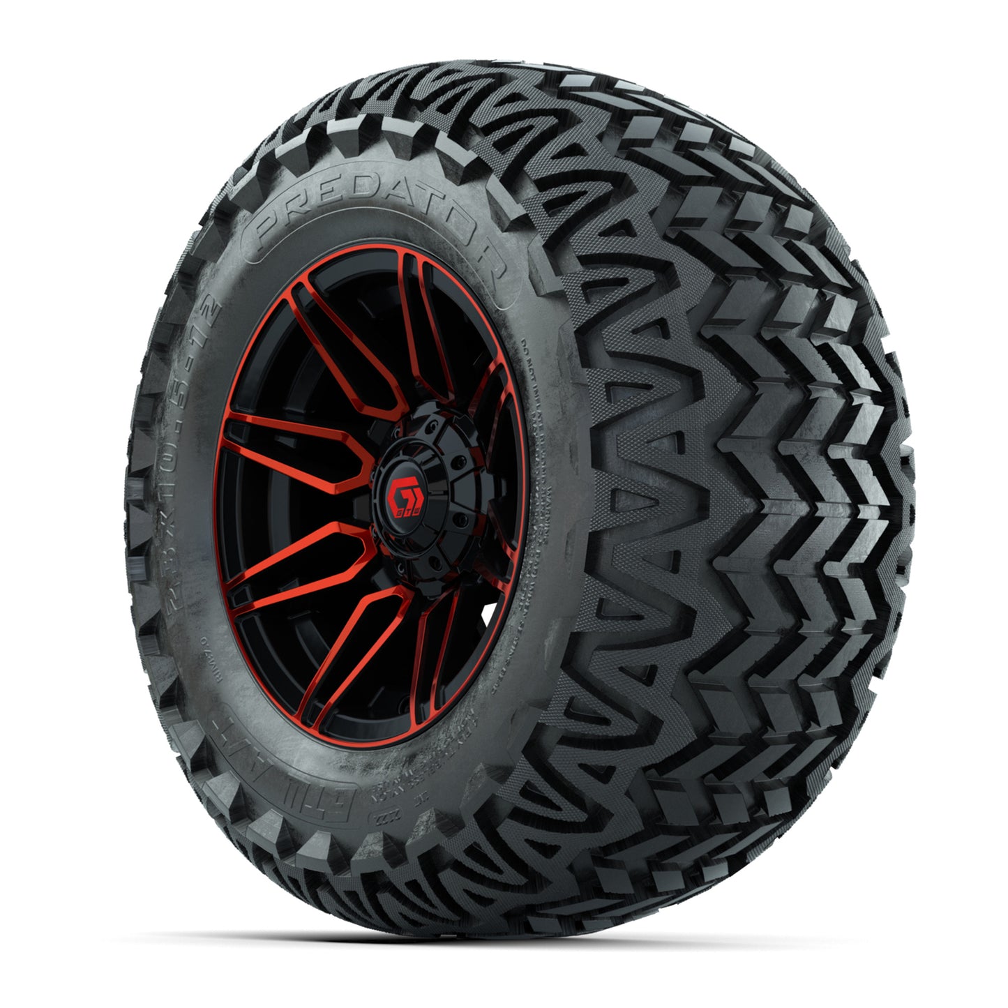 GTW® Stealth Red/Machined 12 in Wheels with 23X10.5-12 Predator All-Terrain Tires – Full Set