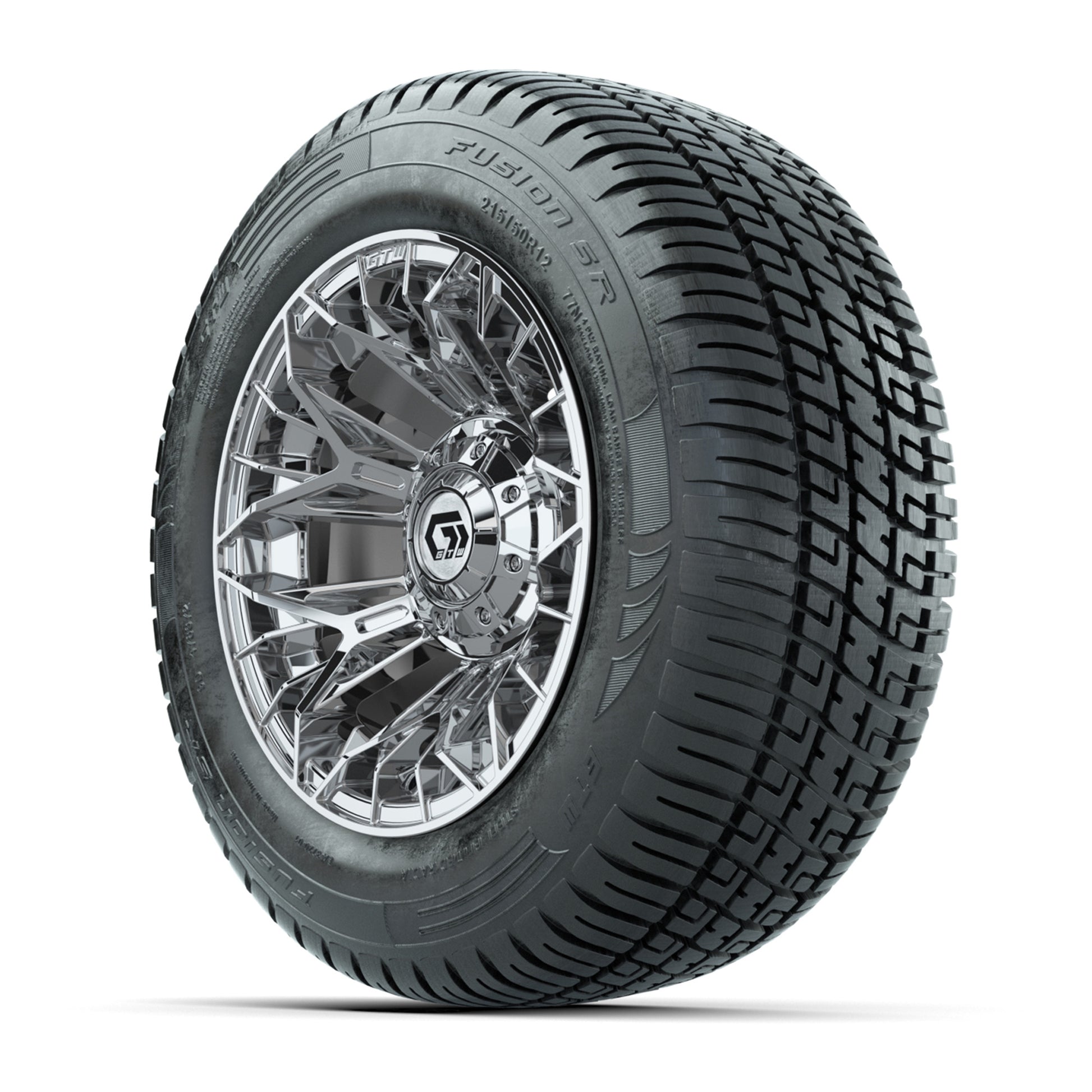 Set of (4) 12 in GTW® Stellar Chrome Wheels with 215/50-R12 Fusion S/R Street Tires