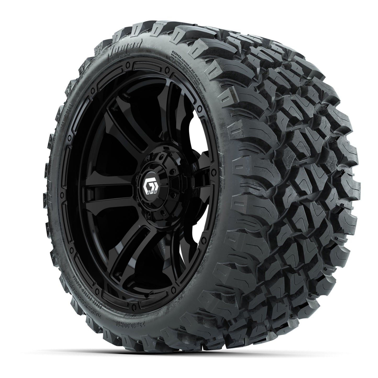 GTW® Shogun Gloss Black 15 in Wheels with 23x10-R15 Nomad Steel Belted Radial All-Terrain Tires – Full Set