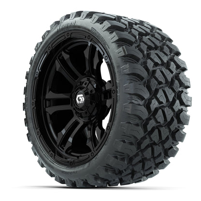 GTW® Shogun Gloss Black 15 in Wheels with 23x10-R15 Nomad Steel Belted Radial All-Terrain Tires – Full Set