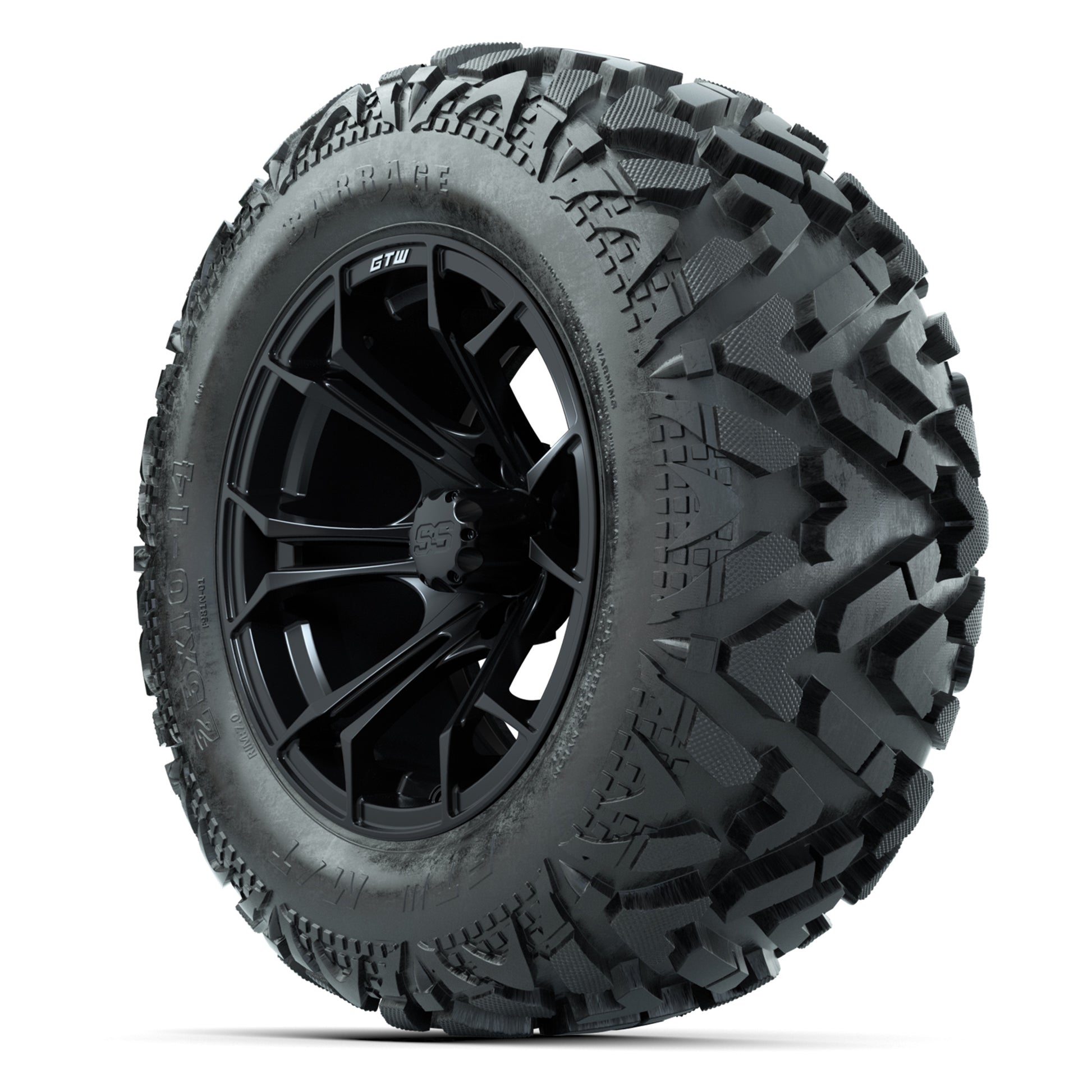 GTW Spyder Matte Black 14 in Wheels with 25x10-14 Barrage Mud Tires – Full Set