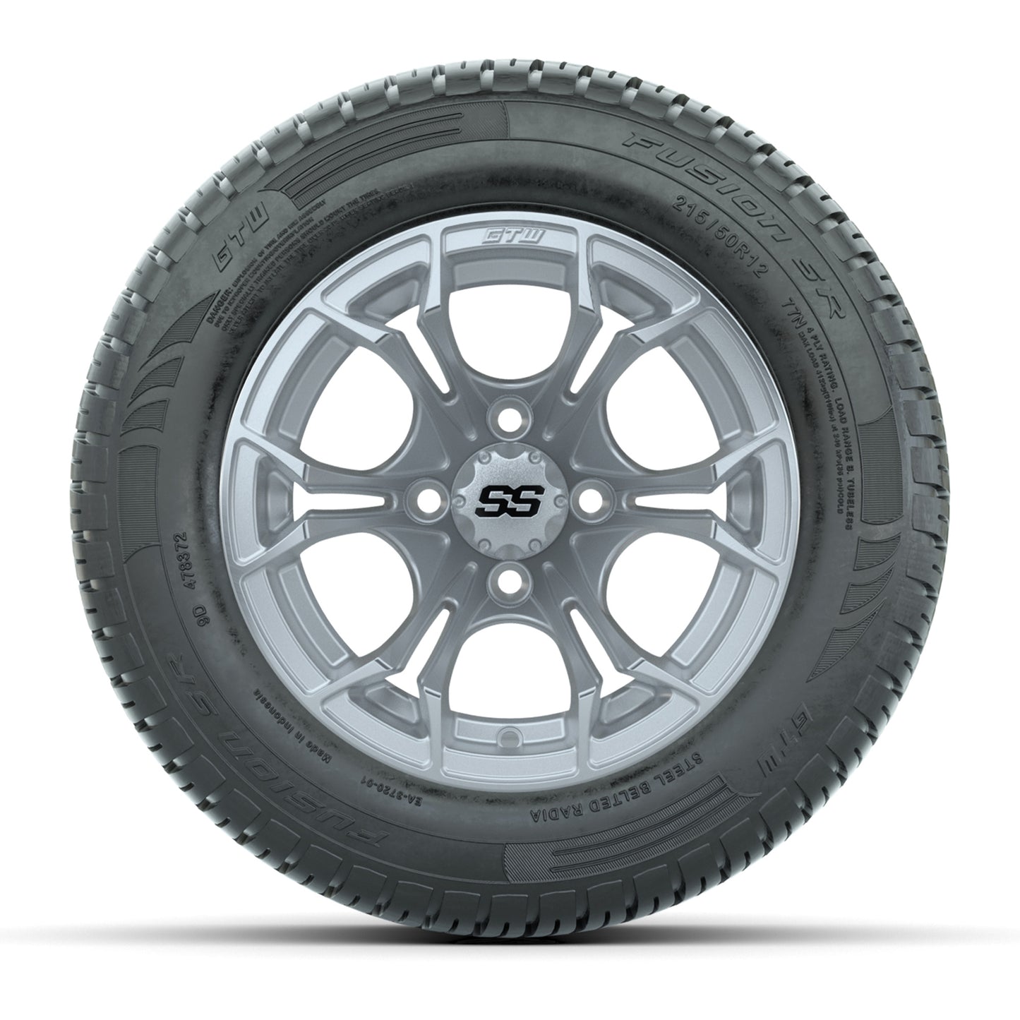 GTW® Spyder Silver Brush 12 in Wheels with 215/50-R12 Fusion S/R Steel Belt Radial Street Tires – Full Set
