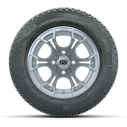 GTW® Spyder Silver Brush 12 in Wheels with 215/50-R12 Fusion S/R Steel Belt Radial Street Tires – Full Set
