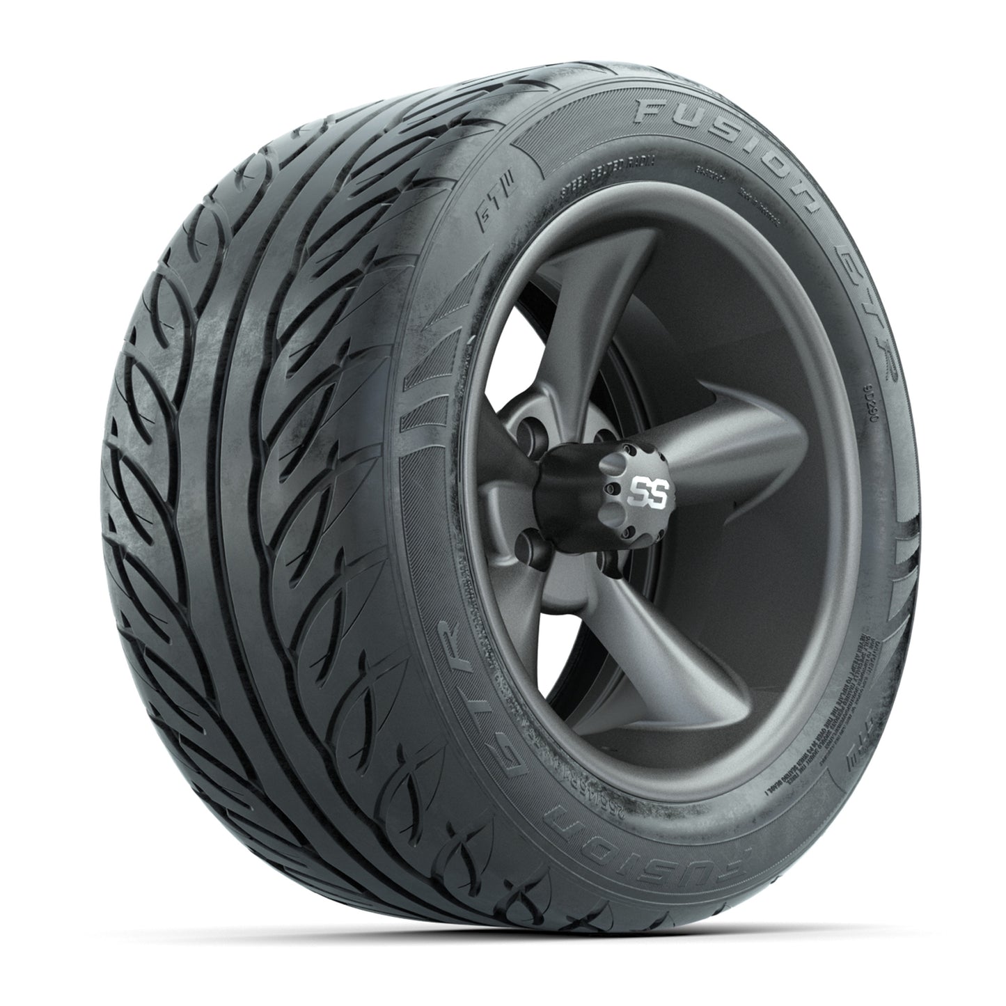 GTW® Godfather Matte Gray 14 in Wheels with 255/45-R14 Fusion GTR Steel Belt Radial Street Tires – Full Set