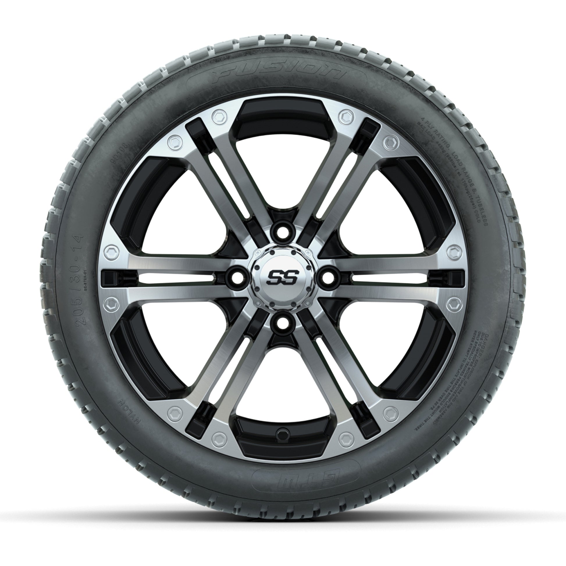 14” GTW Specter Black and Machined Wheels with 19” Fusion Street Tires – Set of 4