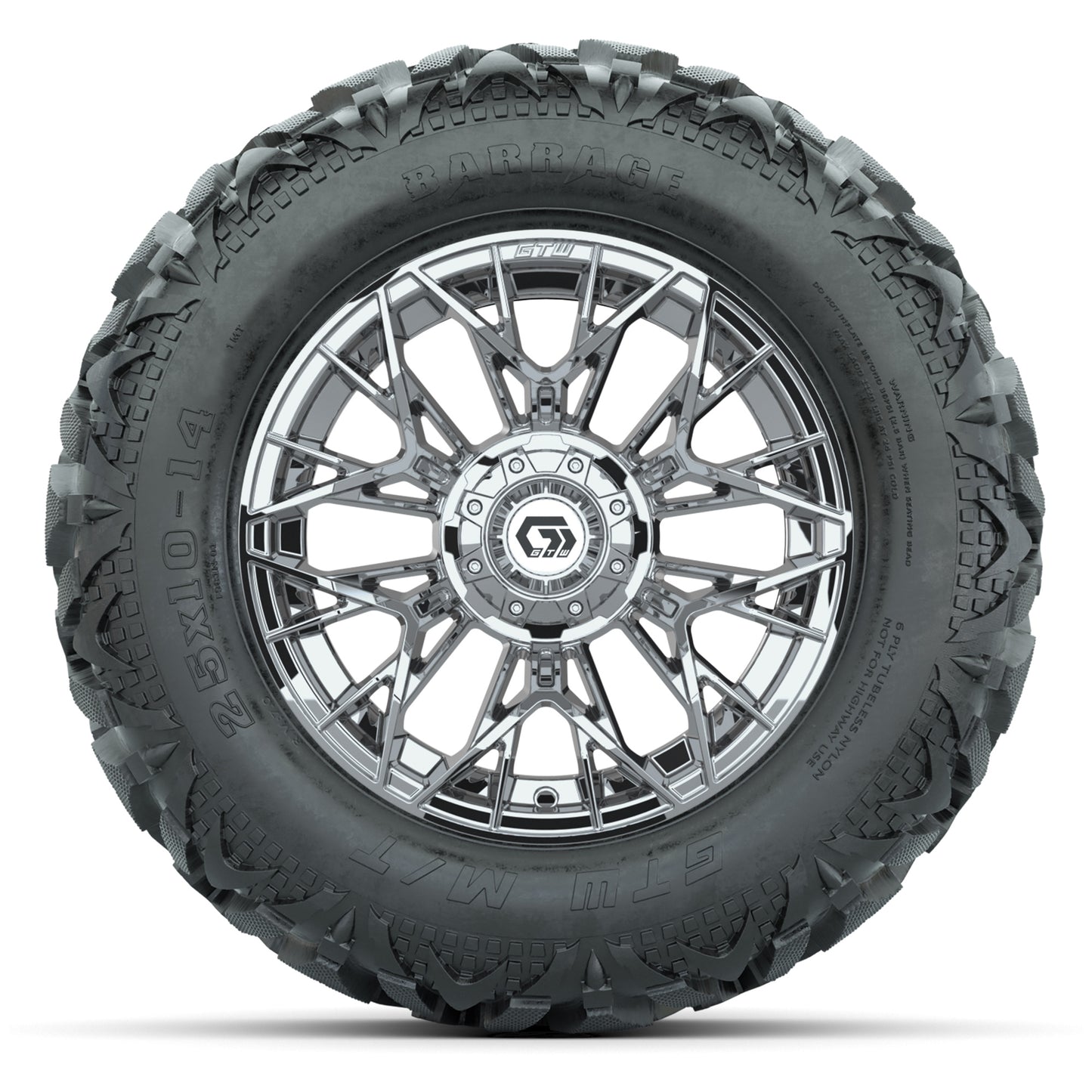 GTW Stellar Chrome 14 in Wheels with 25x10-14 Barrage Mud Tires – Full Set