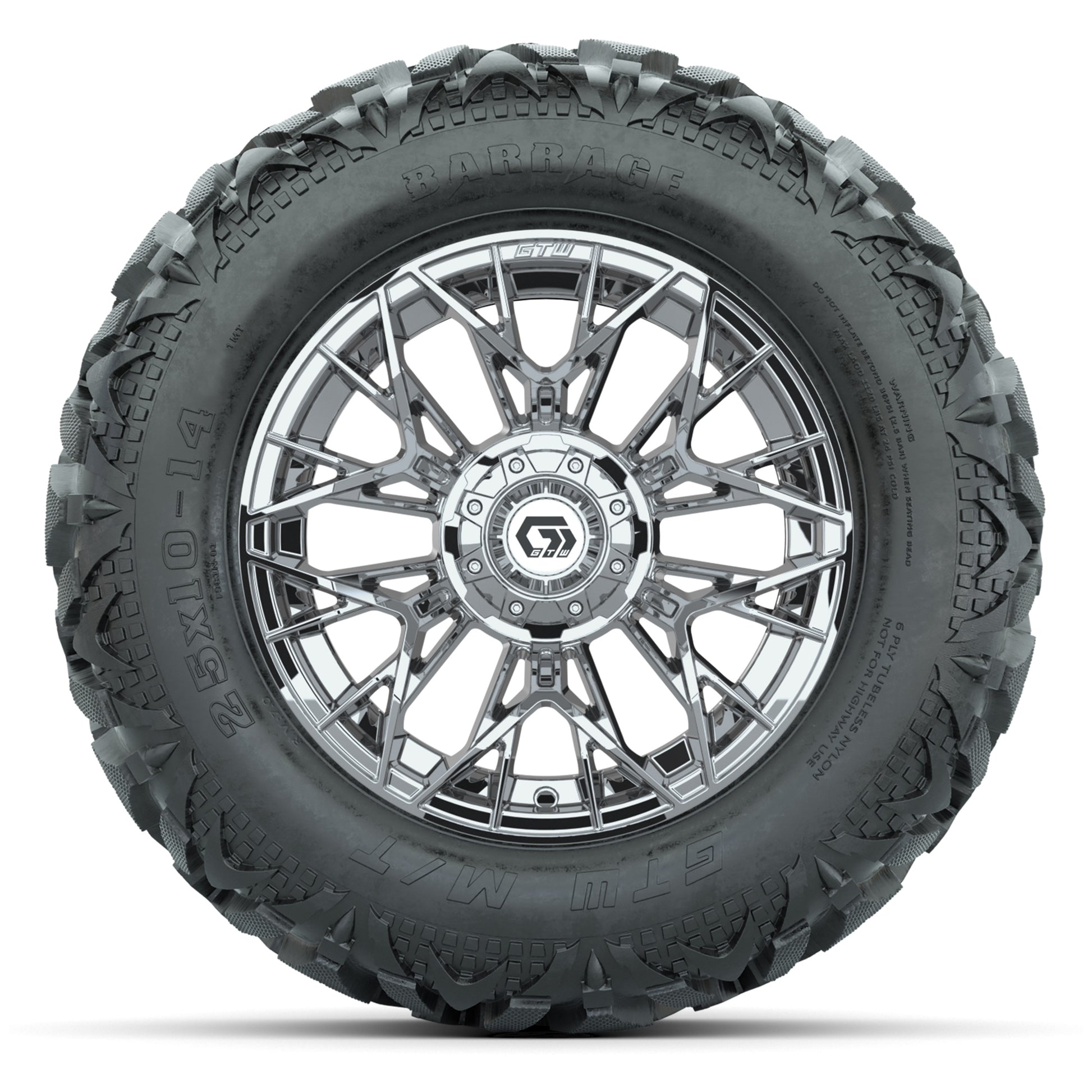 GTW Stellar Chrome 14 in Wheels with 25x10-14 Barrage Mud Tires – Full Set