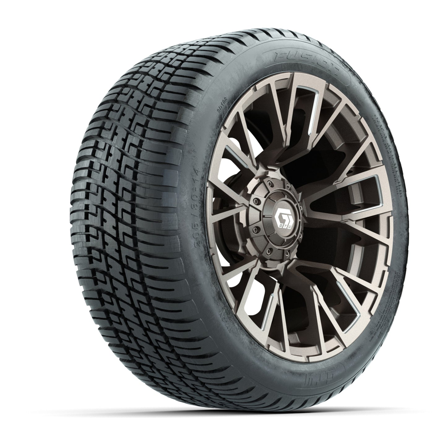 GTW® Vandal Satin Bronze/Machined 14 in Wheels with 205/30-14 Fusion Street Tires – Full Set