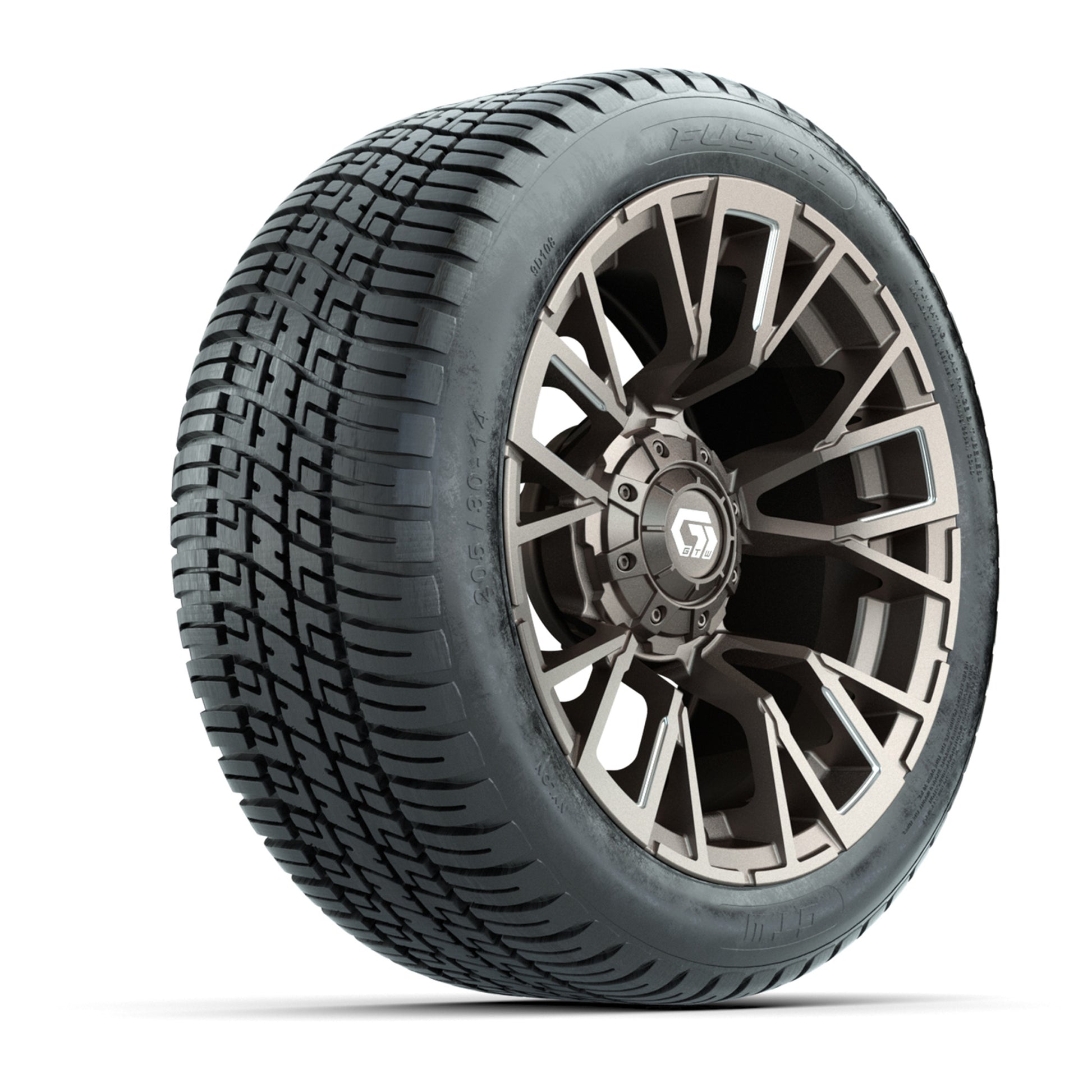 GTW® Vandal Satin Bronze/Machined 14 in Wheels with 205/30-14 Fusion Street Tires – Full Set