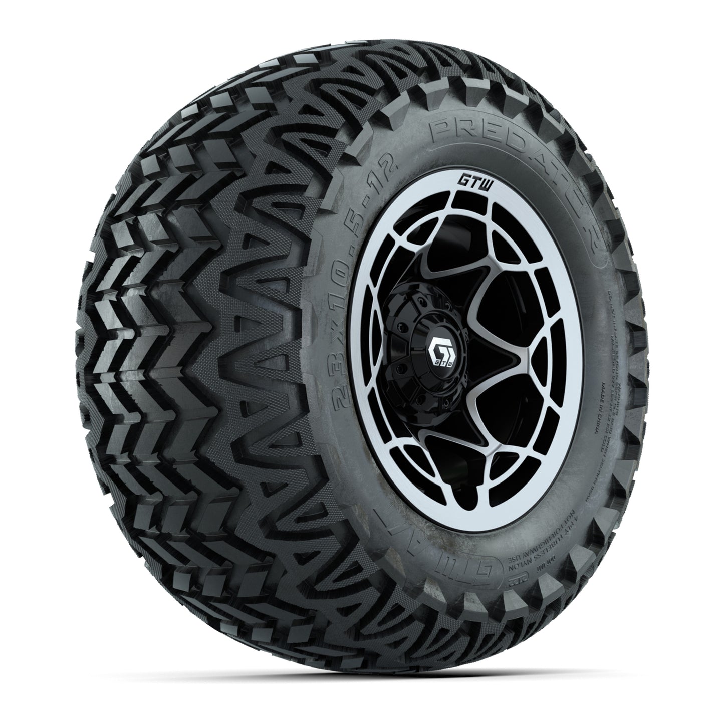 GTW® Nexus Black/Silver 12 in Wheels with 23X10.5-12 Predator All-Terrain Tires – Full Set