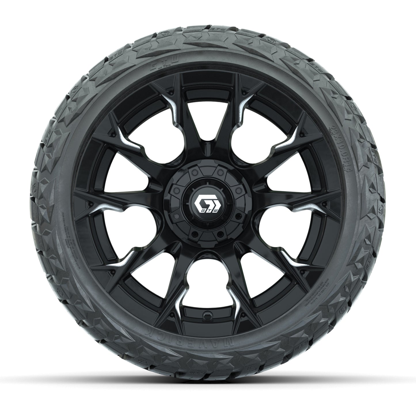 GTW Diablo Gloss Black/Machined 14 in Wheels with 23x10.00-R14 Maverick All-Terrain Tires – Full Set