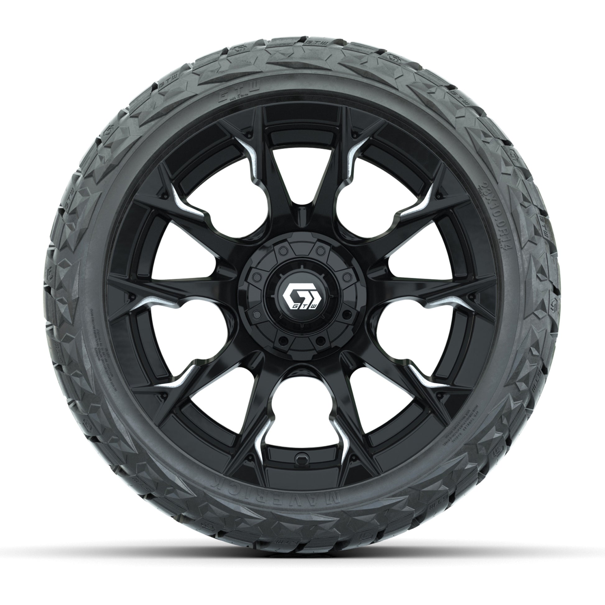 GTW Diablo Gloss Black/Machined 14 in Wheels with 23x10.00-R14 Maverick All-Terrain Tires – Full Set
