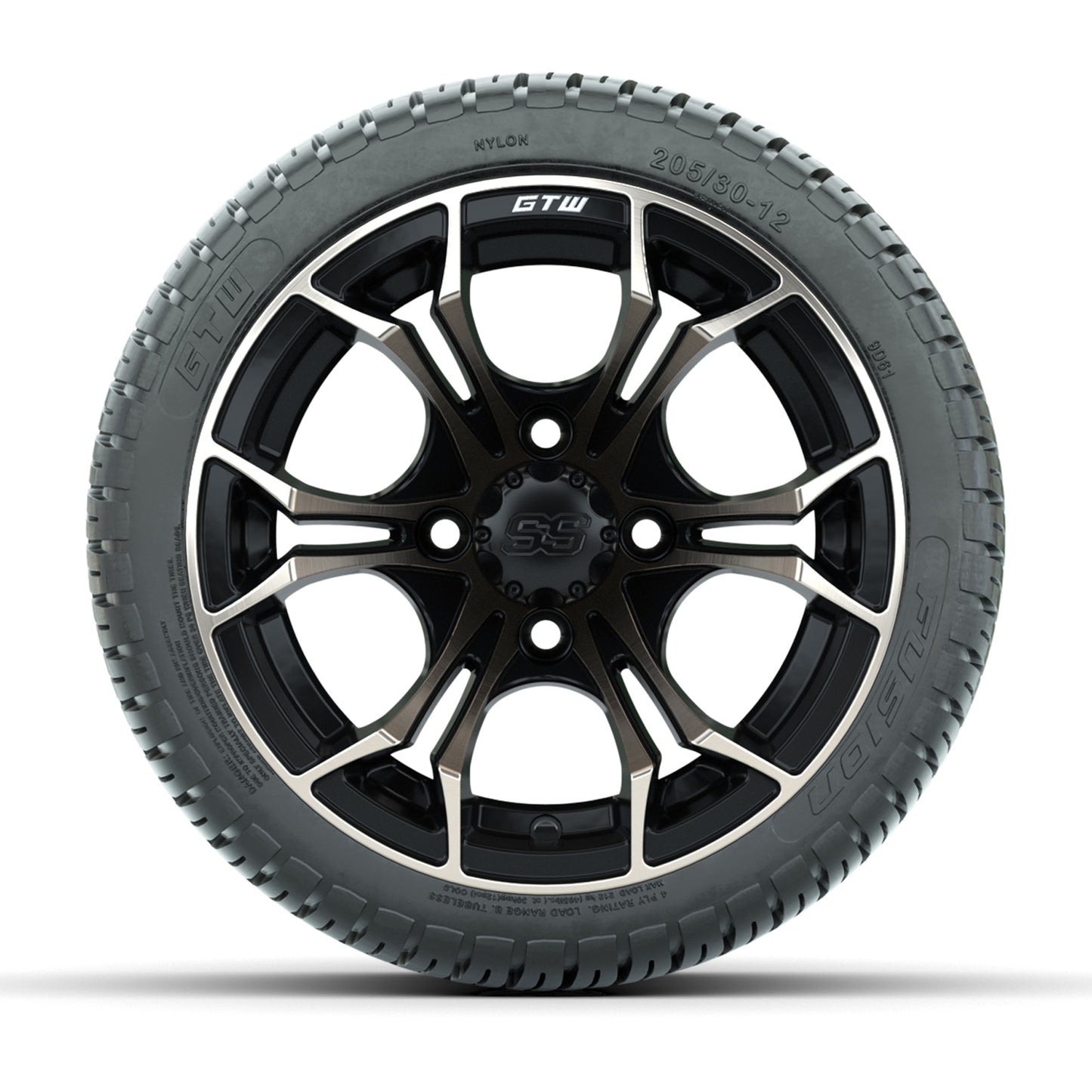 GTW Spyder Bronze/Matte Black 12 in Wheels with 205/30-12 Fusion Street Tires – Full Set