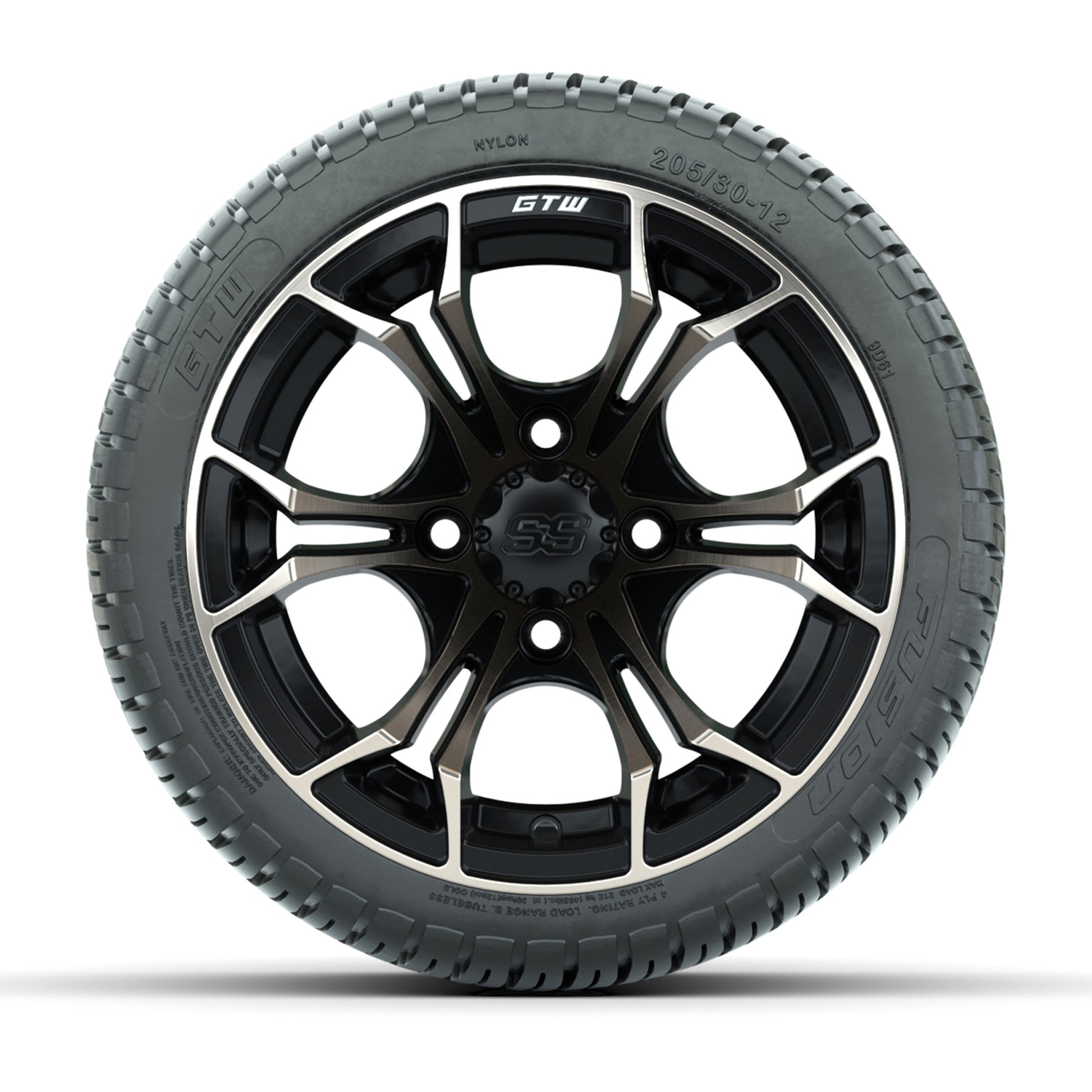 GTW Spyder Bronze/Matte Black 12 in Wheels with 205/30-12 Fusion Street Tires – Full Set