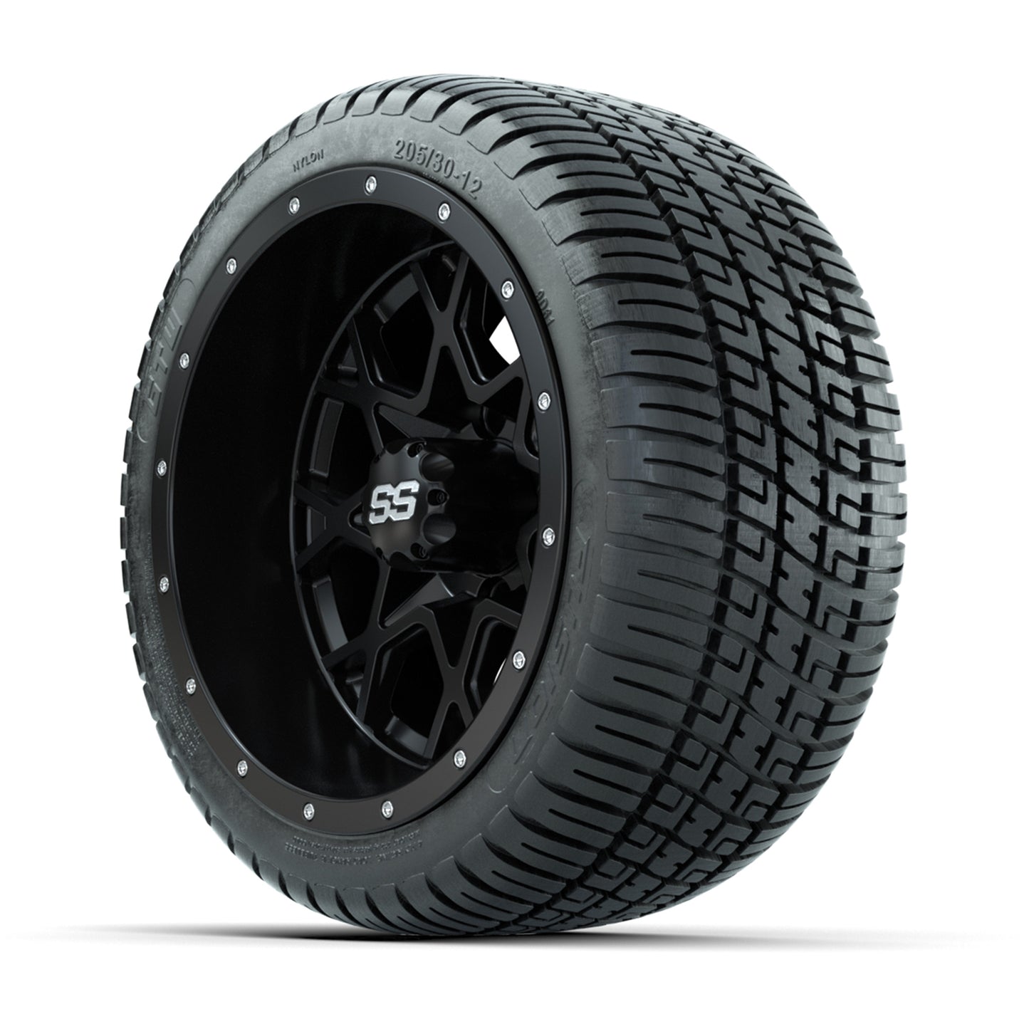 GTW® Vortex 2 Matte Black/Machined 12 in Wheels with 205/30-12 Fusion Street Tires – Full Set