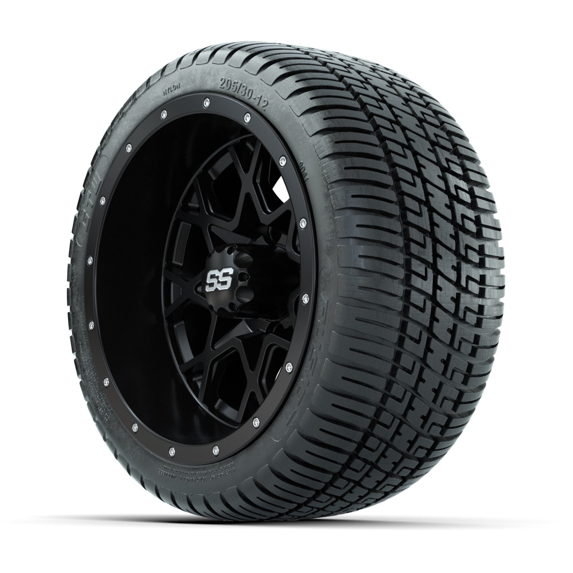 GTW® Vortex 2 Matte Black/Machined 12 in Wheels with 205/30-12 Fusion Street Tires – Full Set