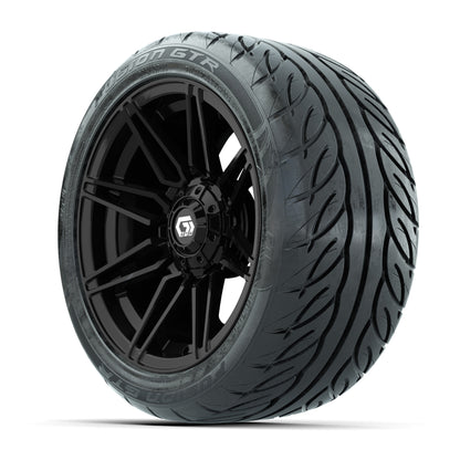 GTW® Stealth Gloss Black 14 in Wheels with 225/40-R14 Fusion GTR Steel Belt Radial Street Tires – Full Set