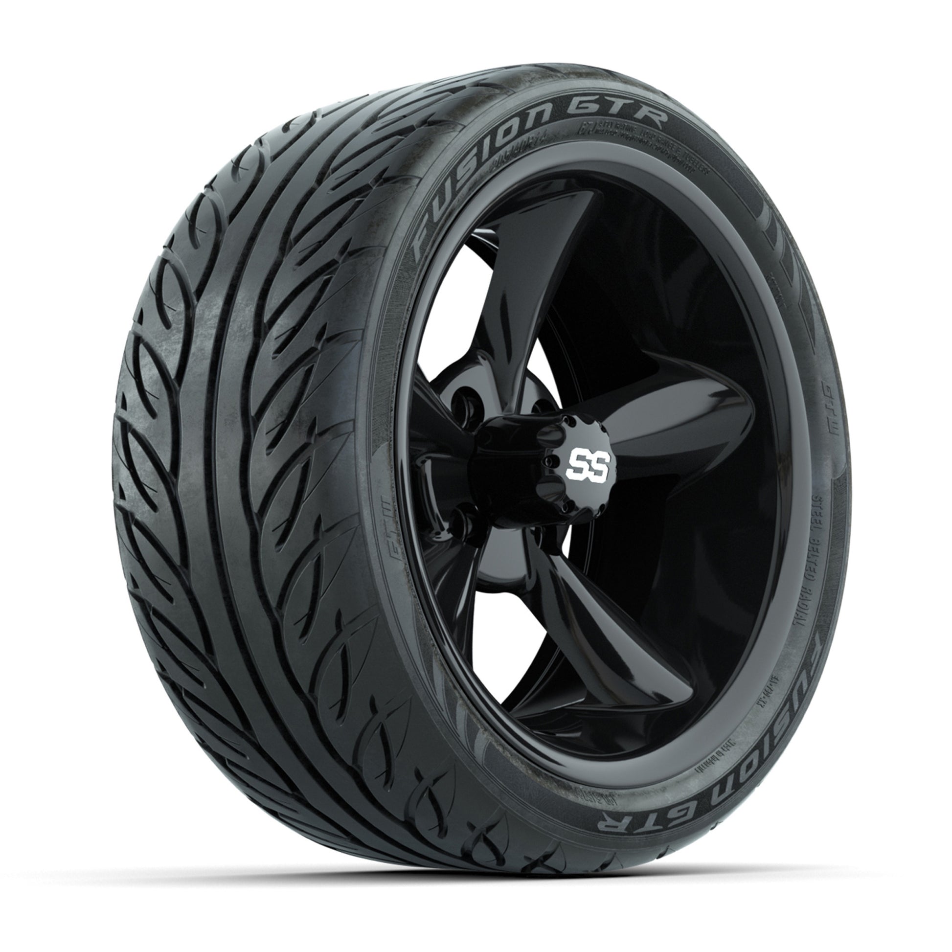 GTW® Godfather Black 14 in Wheels with 205/40-R14 Fusion GTR Steel Belt Radial Street Tires – Full Set