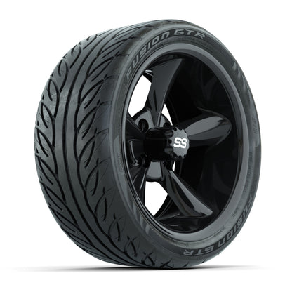 GTW® Godfather Black 14 in Wheels with 205/40-R14 Fusion GTR Steel Belt Radial Street Tires – Full Set