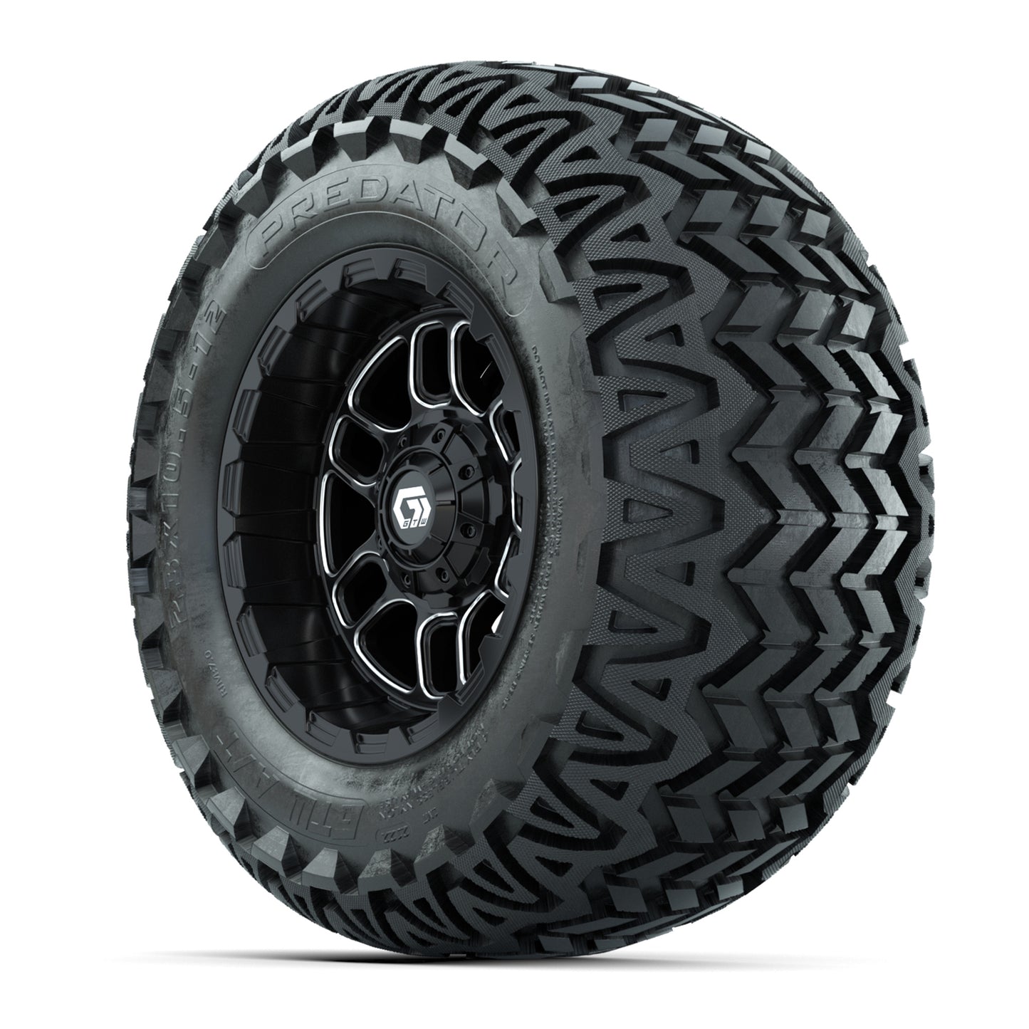 Set of (4) 12 in GTW® Titan Machined & Black Wheels with 23x10.5-12 Predator All-Terrain Tires