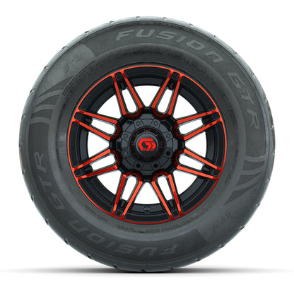 GTW® Stealth Red/Machined 12 in Wheels with 255/55-R12 Fusion GTR Steel Belt Radial Street Tires – Full Set