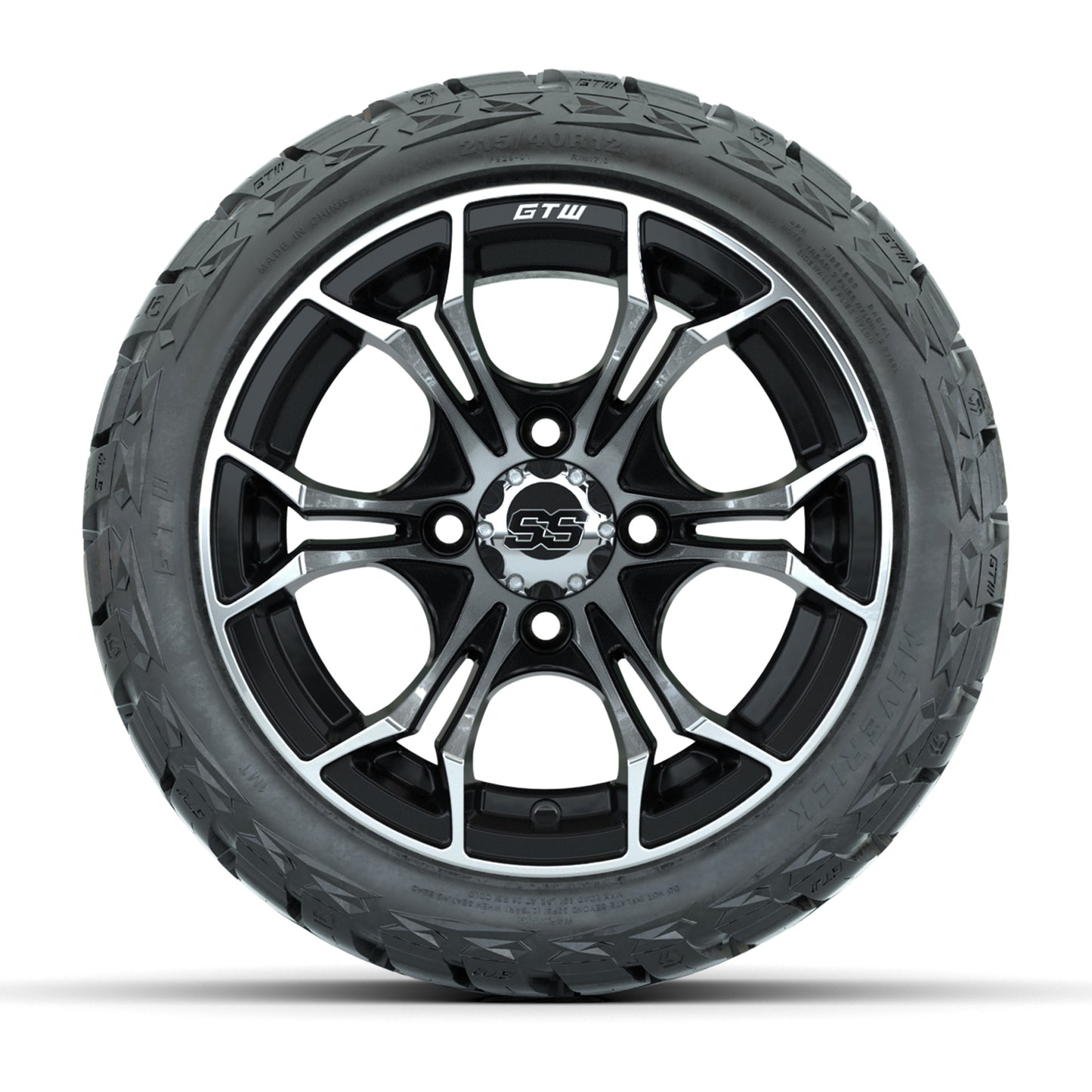 GTW Spyder Black/Machined 12 in Wheels with 215/40-R12 Maverick Low-Profile All-Terrain Tires – Full Set