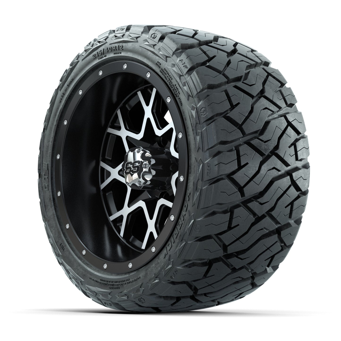 GTW Vortex Matte Black/Machined 12 in Wheels with 215/40-R12 Maverick Low-Profile All-Terrain Tires – Full Set