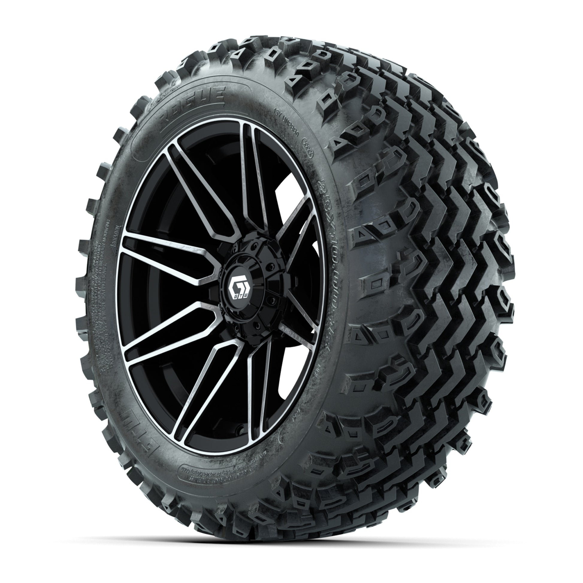 GTW® Stealth Black/Machined 14 in Wheels with 23X10-14 Rogue All-Terrain Tires – Full Set