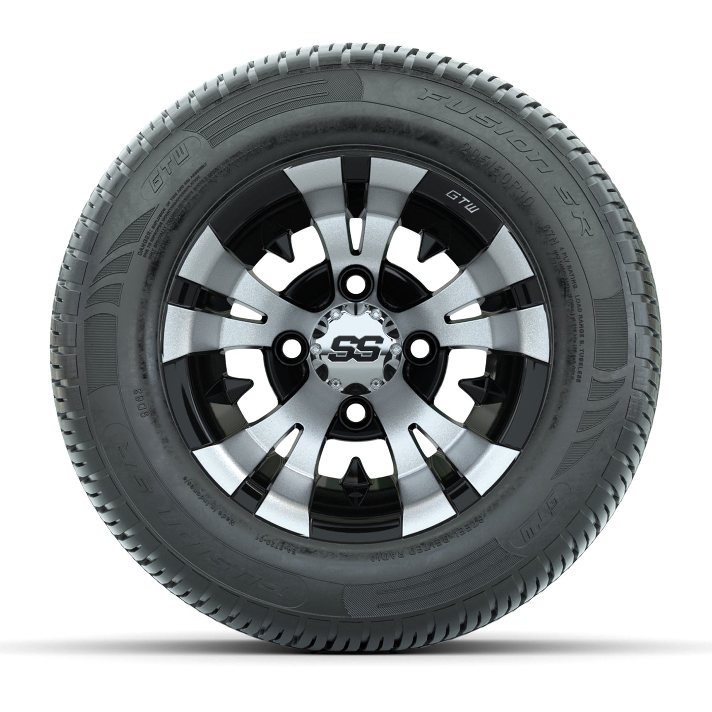 GTW Vampire Black/Machined 10 in Wheels with 205/50-R10 Fusion S/R Radial Steel Belt Street Tires - Full Set