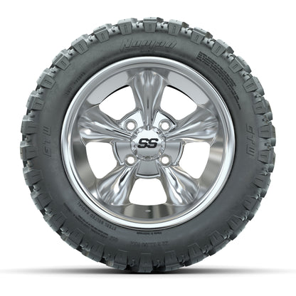 GTW® Godfather Chrome 12 in Wheels with 22X11-R12 Nomad Steel Belt Radial All-Terrain Tires – Full Set