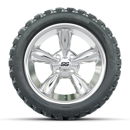 GTW® Godfather Chrome 14 in Wheels with 23X10-R14 Nomad Steel Belt Radial All-Terrain Tires – Full Set
