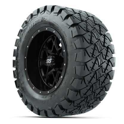 GTW® Vortex 2 Matte Black/Machined 12 in Wheels with 22X10-12 Timberwolf All-Terrain Tires – Full Set