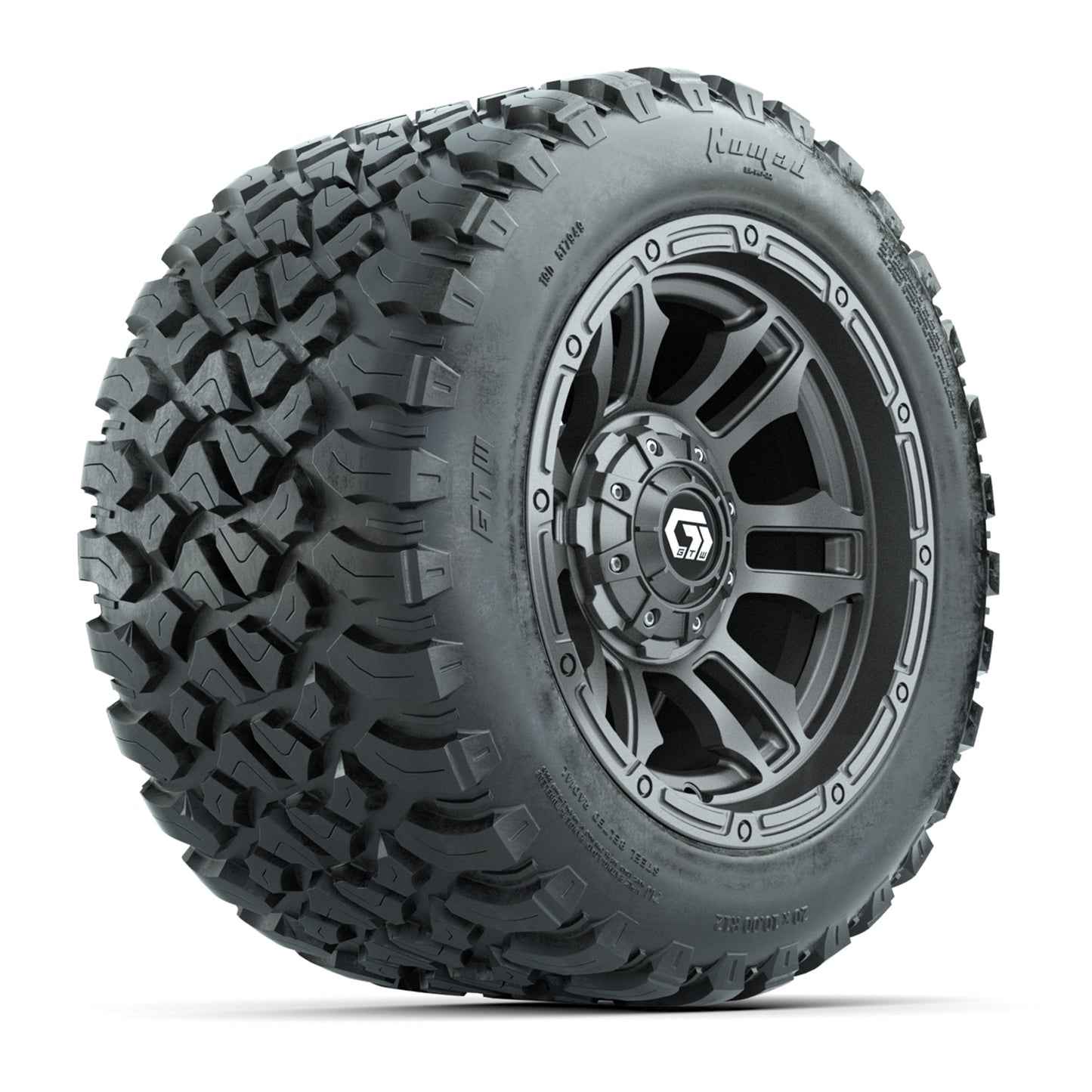 GTW® Shogun Gunmetal 12 in Wheels with 20X10-12 Nomad Steel Belt Radial All-Terrain Tires – Full Set