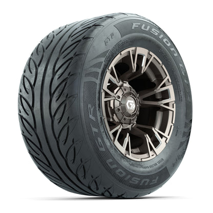 GTW® Vandal Bronze/Machined 12 in Wheels with 255/55-R12 Fusion GTR Steel Belt Radial Street Tires – Full Set