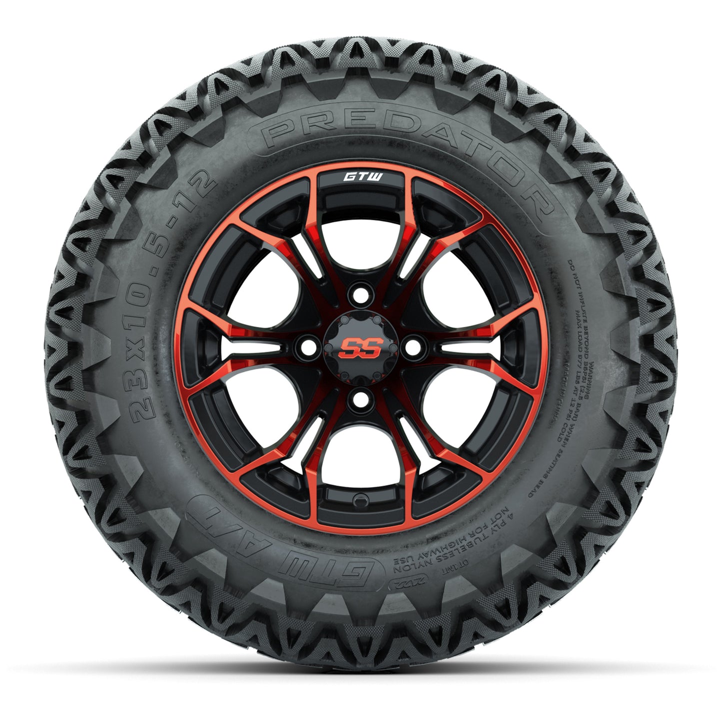 GTW® Spyder Black/Red 12 in Wheels with 23X10.5-12 Predator All-Terrain Tires – Full Set