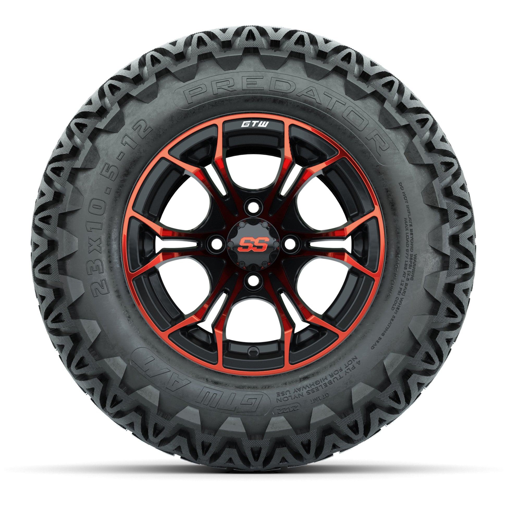 GTW® Spyder Black/Red 12 in Wheels with 23X10.5-12 Predator All-Terrain Tires – Full Set