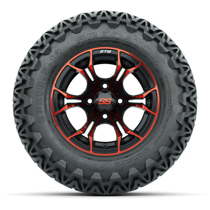 GTW® Spyder Black/Red 12 in Wheels with 23X10.5-12 Predator All-Terrain Tires – Full Set