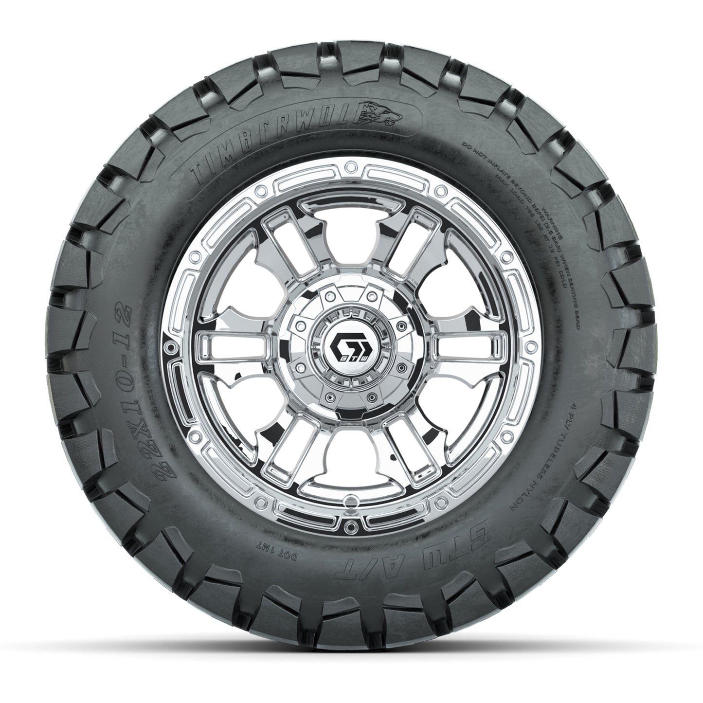 GTW® Shogun Chrome 12 in Wheels with 22x10-12 Timberwolf All-Terrain Tires - Full Set