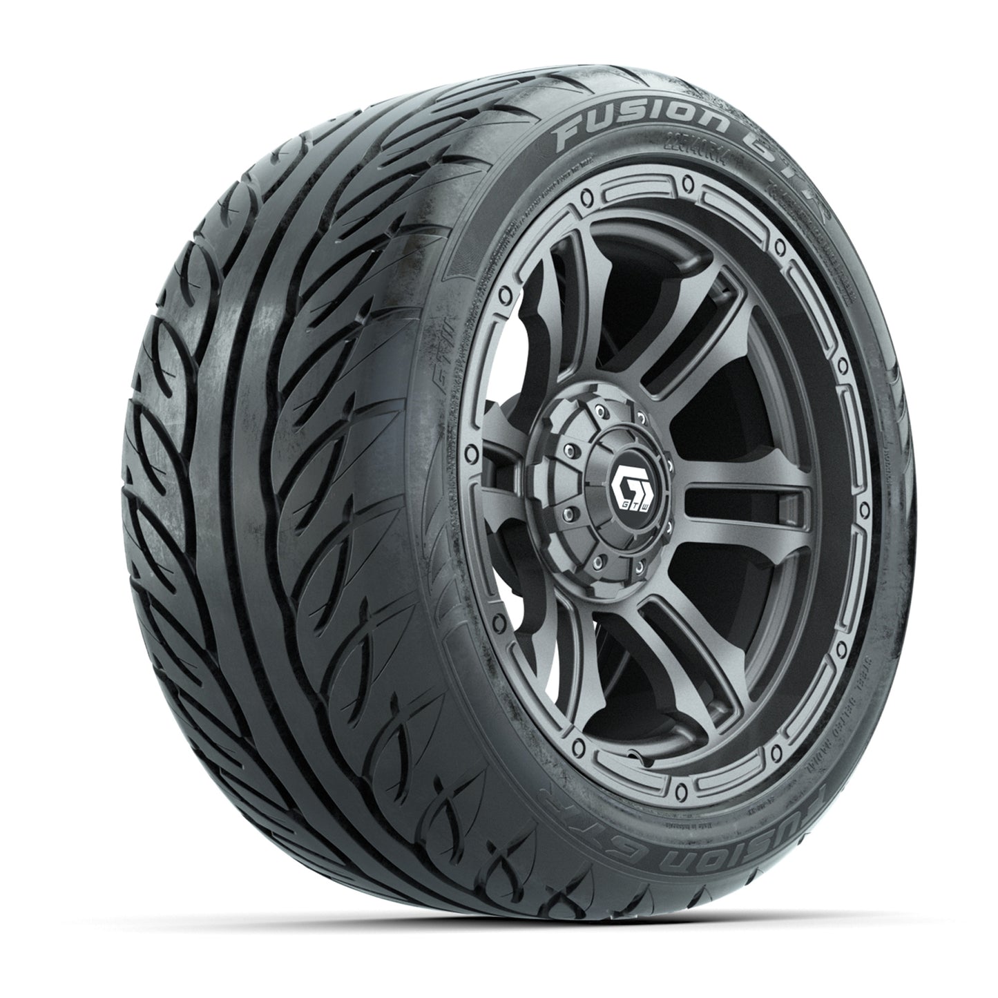 GTW® Shogun Gunmetal 14 in Wheels with 225/40-R14 Fusion GTR Steel Belt Radial Street Tires – Full Set