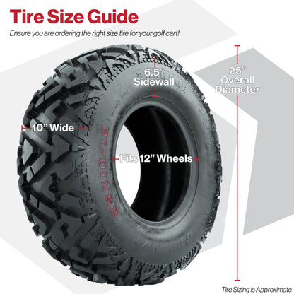 GTW® Specter Chrome 12 in Wheels with 25X10-12 Barrage Mud Tires – Full Set
