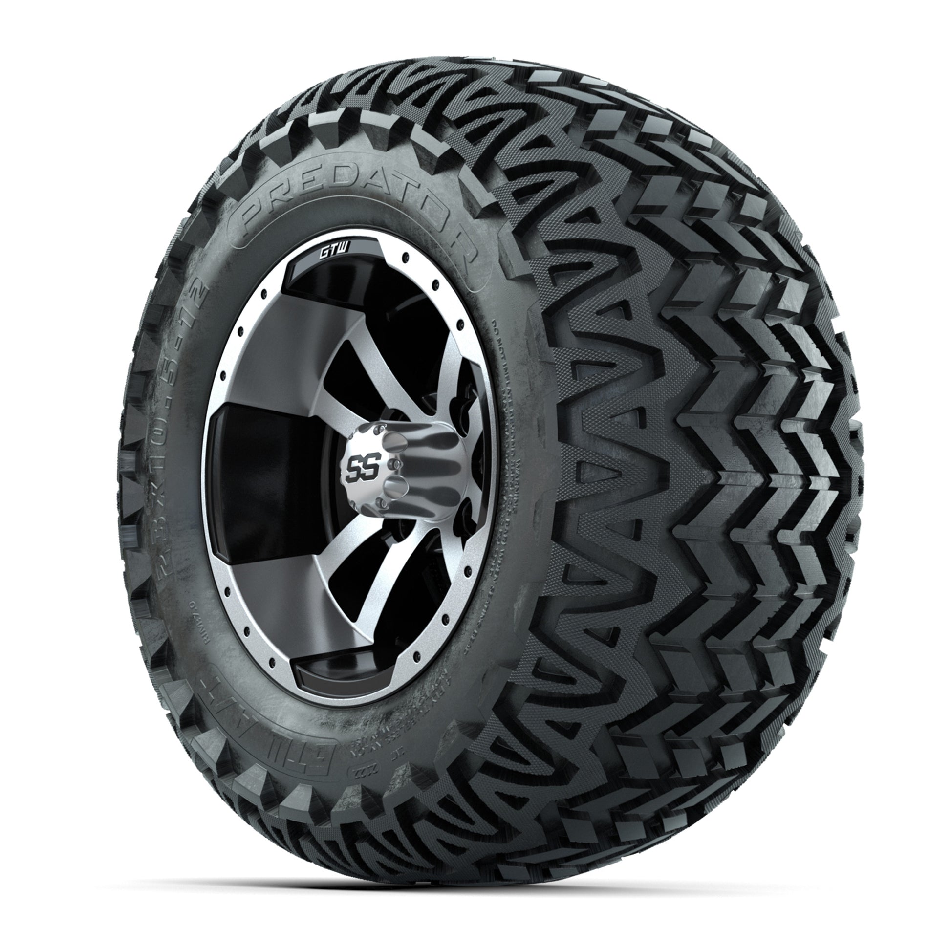 GTW Storm Trooper Black and Machined Wheels with 23in Predator A-T Tires - 12 Inch
