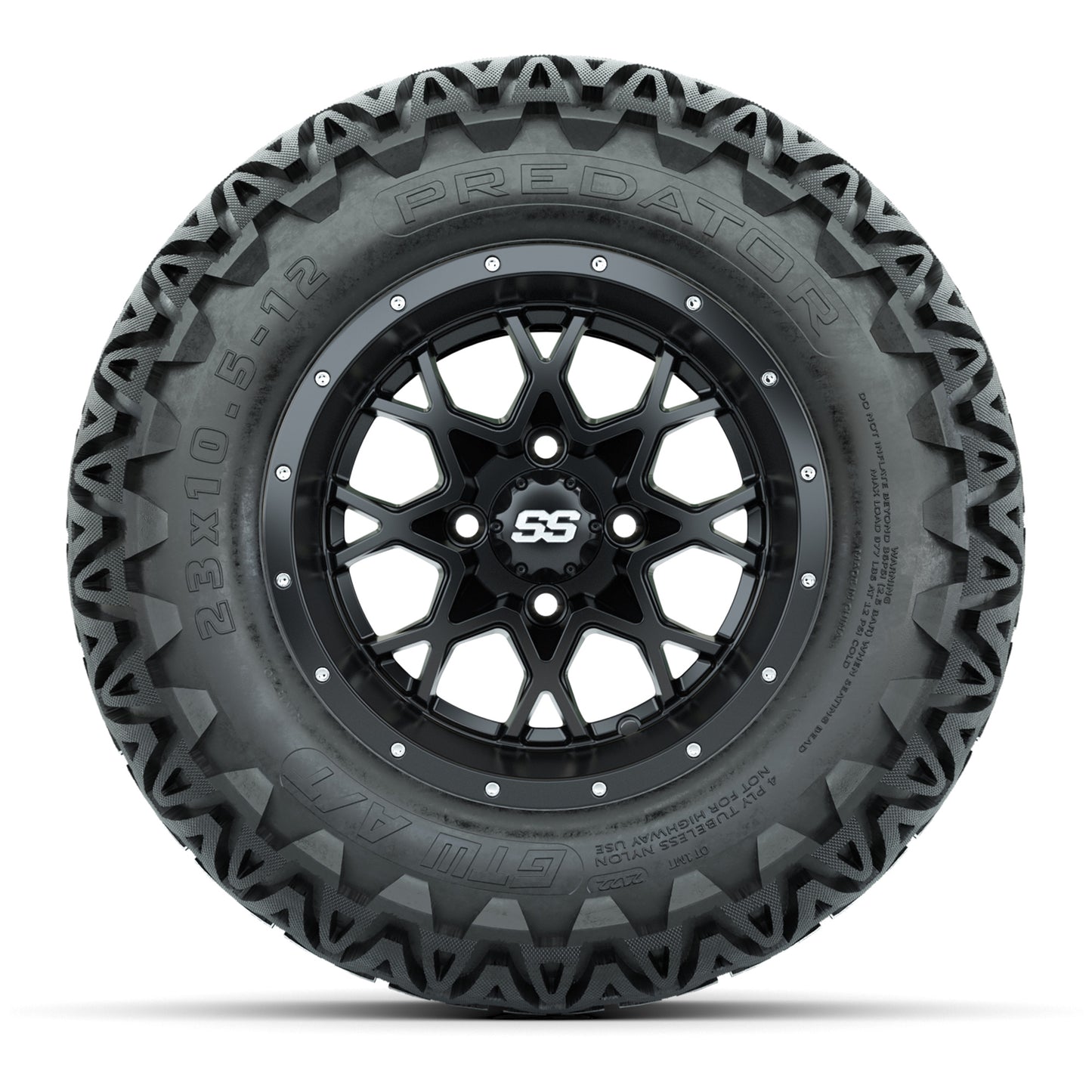 GTW® Vortex 2 Matte Black 12 in Wheels with 23X10.5-12 Predator All-Terrain Tires – Full Set
